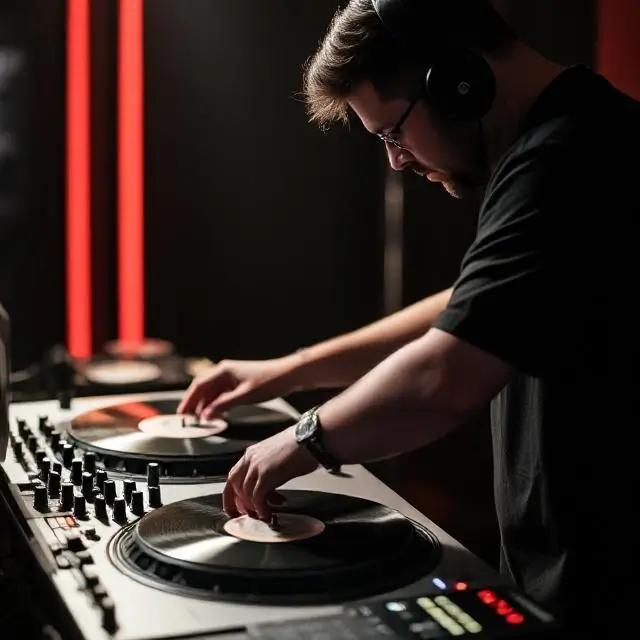 DJ carefully selecting a record